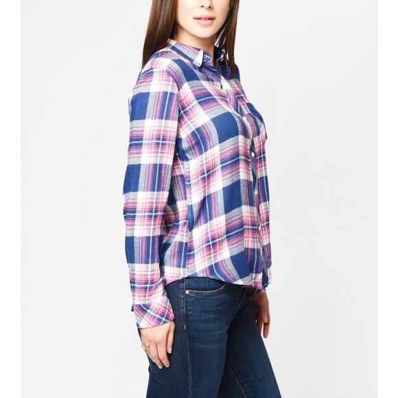 RAILS Hunter Plaid Shirt Womens Small Blue Pink Long Sleeve Button Up Azure Pink - Picture 2 of 16